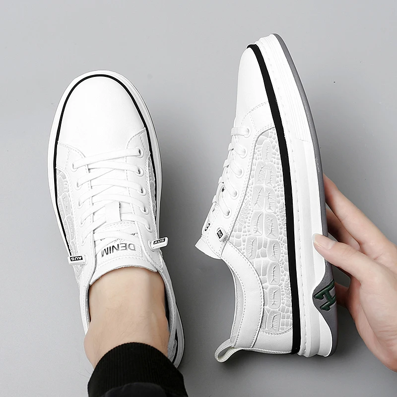 Beli Sepatu Kasual Pria Musim Semi/Gugur Sneakers Kulit Putih Sepatu Kasual Remaja Merek Mewah Pria Untuk Pria Sepatu Jalan Pria Karet