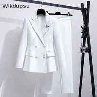 Office Lady Work Formal Business Pants Suit High Quality Women Luxury Blazer Jacket Clothing Black White Two Piece Set Size XXXL