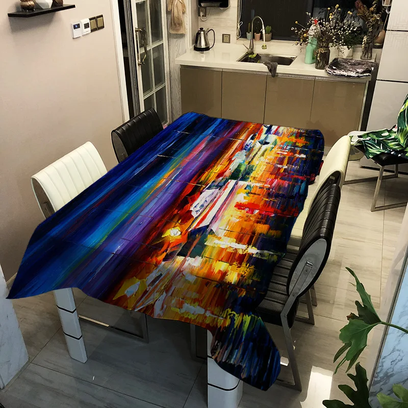 

Rectangular Household Tablecloth Polyester Waterproof Thickened Oil Painting Landscape Table Cover Household Table Cloth