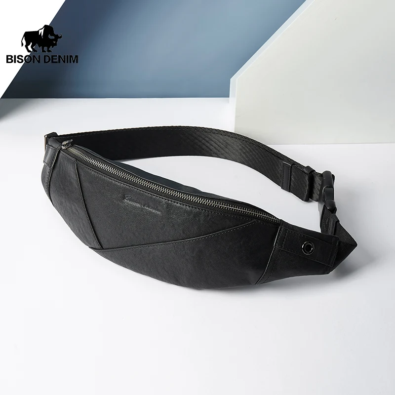 BISON DENIM натуральная кожа поясная сумка для мужчин дизайнерская однотонная