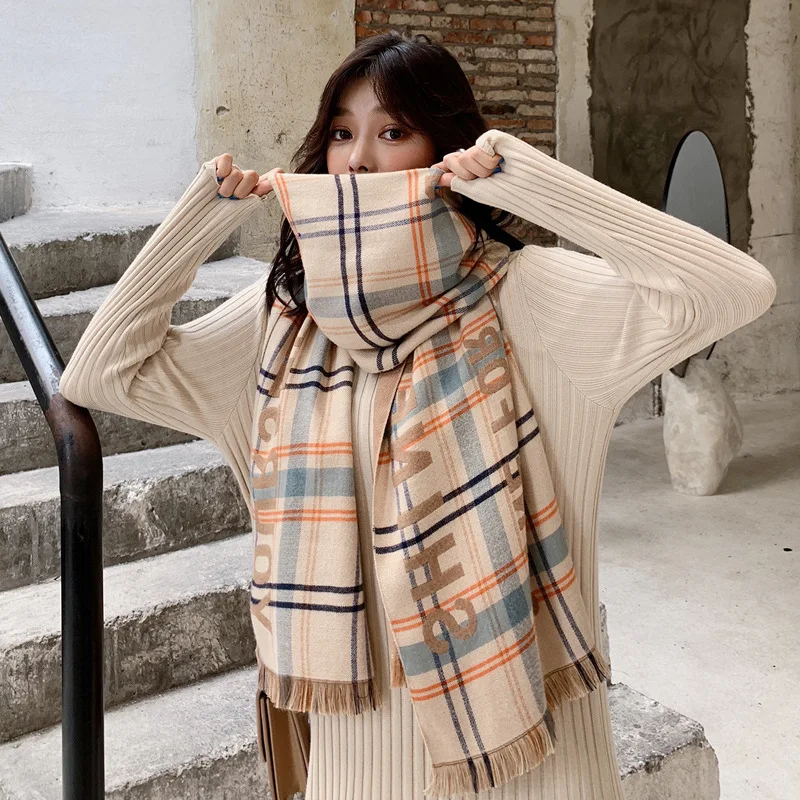Женский шарф в клетку из кашемира с надписью европейском и американском стиле