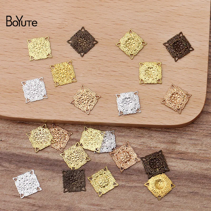 

BoYuTe (200 Pieces/Lot) 10MM Metal Copper Stamping Square Filigree Findings Diy Hand Made Jewelry Accessories Wholesale