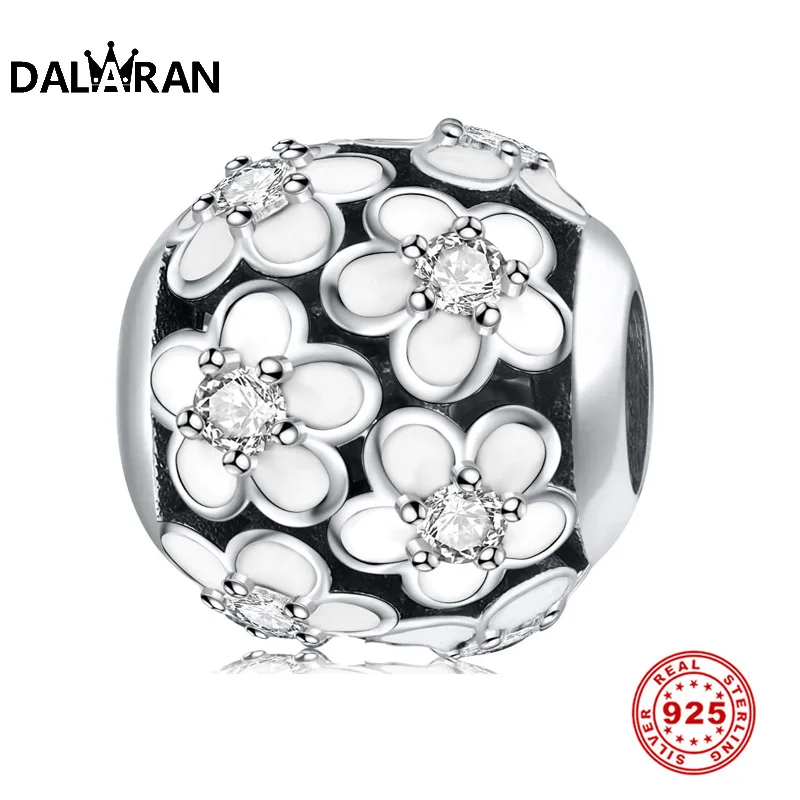 DARALAN, 925 пробы, серебряный шарм, белая эмаль, сделай сам, тонкие бусины, бусины для ювелирных изделий, сделай сам, подходят для оригинала Pandora, браслет, ожерелье