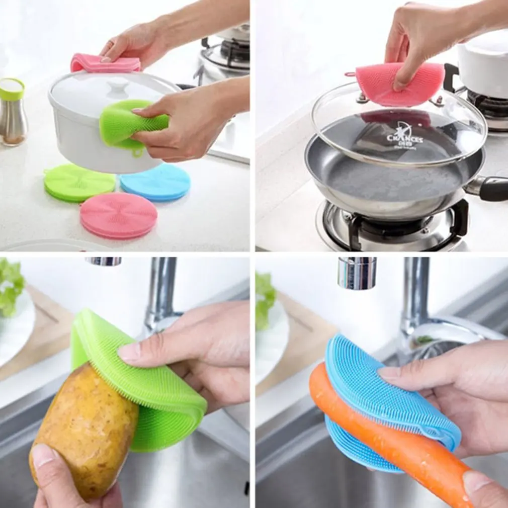 

6Pcs Silicone Cleaning Brush Soft Silicone Scouring Pad Sponge Bowl Bowl Pot Cleaning Tool Kitchen Accessories ZD