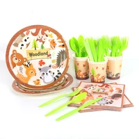 jungle theme party decoration animal paper banner disposable tableware set safari birthday party decoration baby shower boy