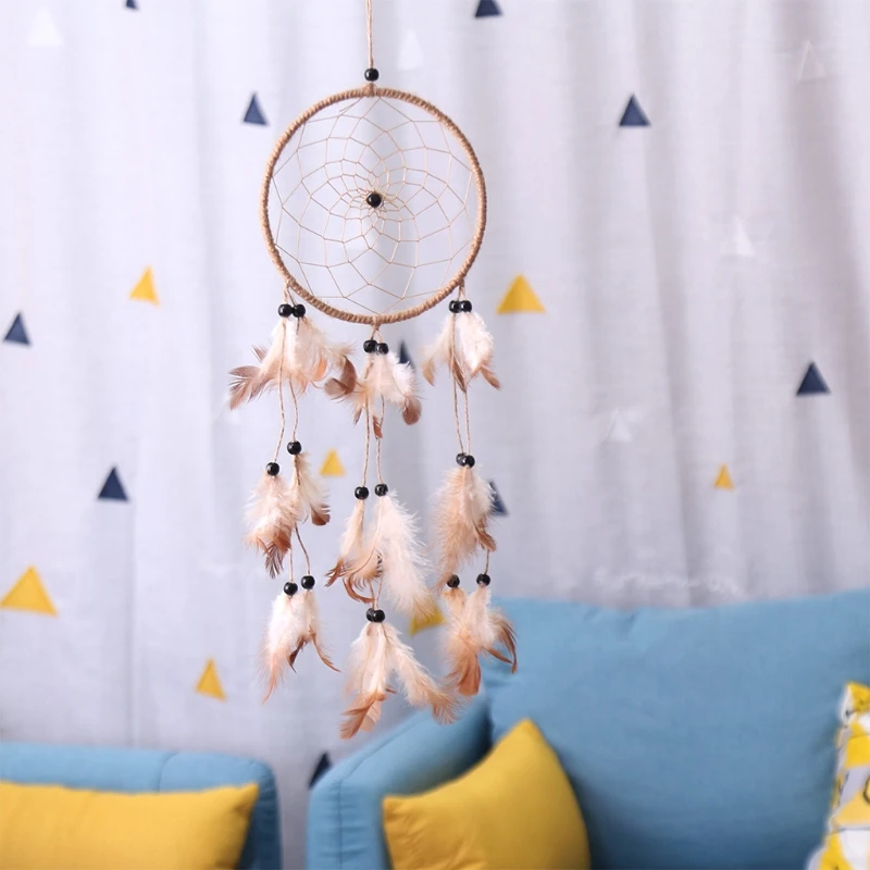 

Dream Catcher with Beads Ring Handmade Traditional Feather Wall Hanging Car Home Kids Nursery Decoration L69B