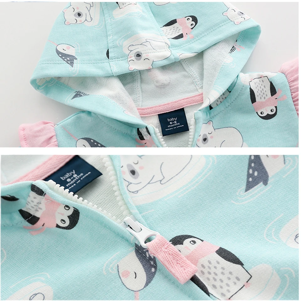 Детская хлопковая куртка с капюшоном длинным рукавом и мультяшным