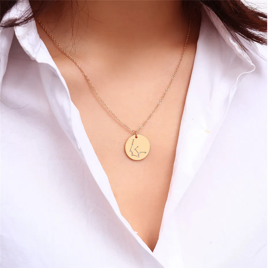 Ingemark 12 Zodiac Constellations Pendant Choker Necklace Birthday Gift Personalized Crystal Leo Libra Women Long Chain Necklace