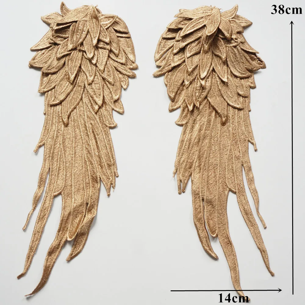 2 шт. золотисто коричневая вышивка ангел аппликация в виде крыла Шитье Цветок