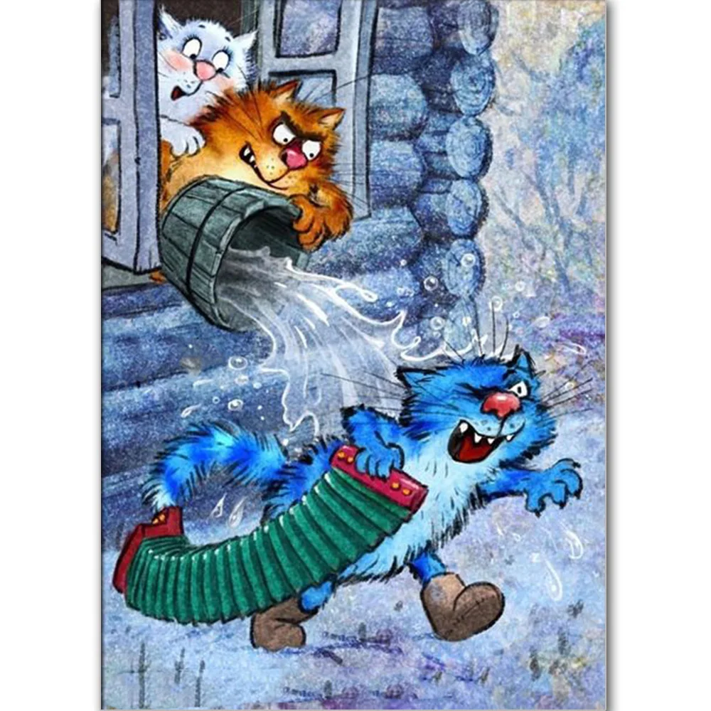 

DIY Square Diamond Painting Cross Stitch Needlework Blue White Cat 5D Diamond Embroidery Diamond Mosaic Square Kits Home Decor