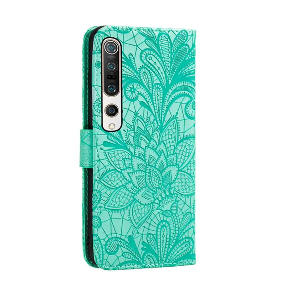 3D кружевной флип-чехол из искусственной кожи для Xiaomi Mi 10 Pro Роскошный чехол