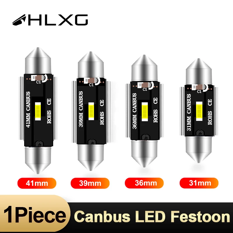 HLXG 1 шт. 31 мм 36 мм/39 мм/41 Led гирлянда для автомобиля лампы холодный белый Canbus c5w C10W