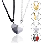 Ожерелье для пар, 2 шт.пара, магнитный кулон в форме сердца, медное ожерелье с веревкой, на цепочке, с подвесками для женщин, мужчин, подарочные украшения