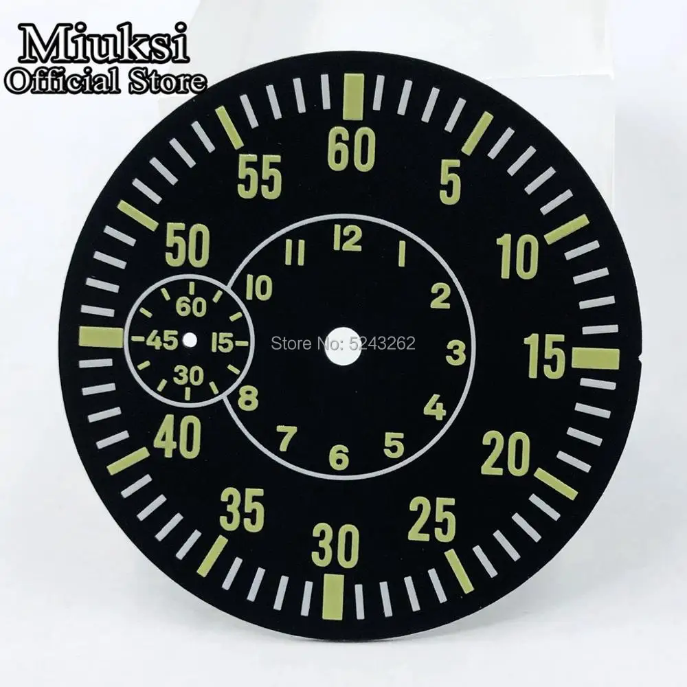 

Miuksi 38.5mm black watch dial green marks luminous dial fit ETA 6497-1 6497-2 or Sea gull 3600 series movement