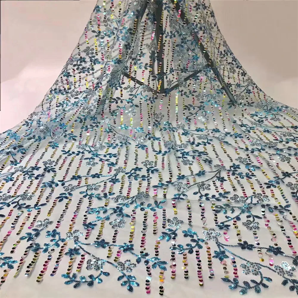 

Soso Sequence lace fabric 2020 african lace fabric embroidery nigeiran party dress high quality african sequis lace 5yards