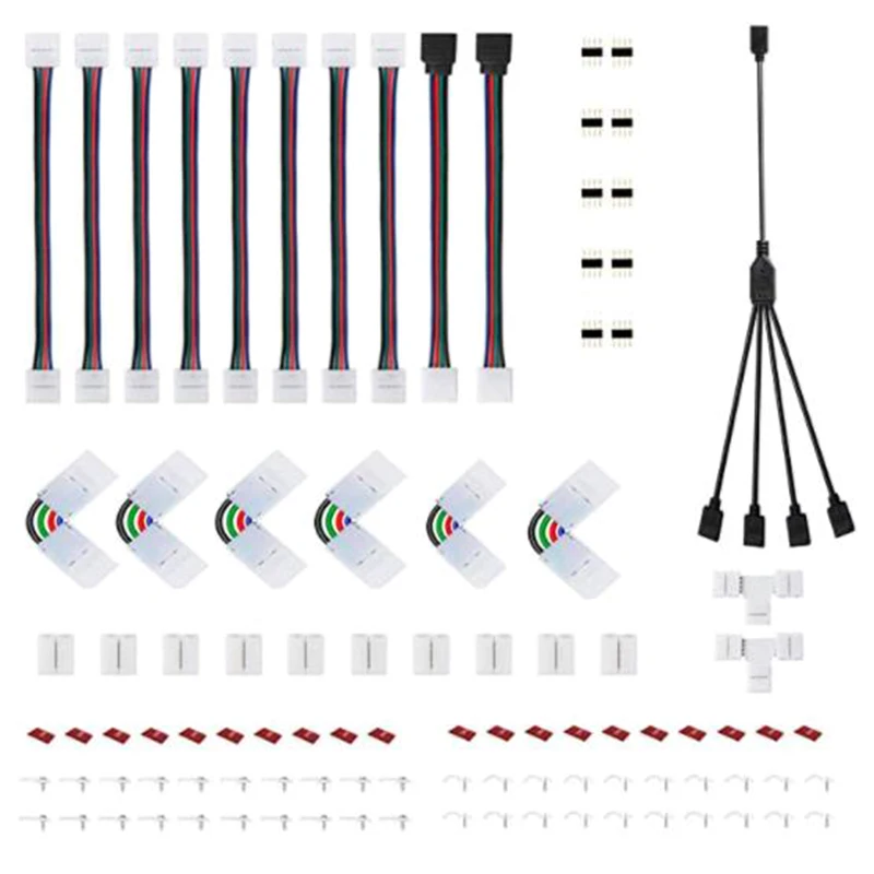 

LED Light Bar Connector Kit, 5050 4-Pin LED Connector Without Solder Corner , RGB LED Light Connector for LED Light Bar