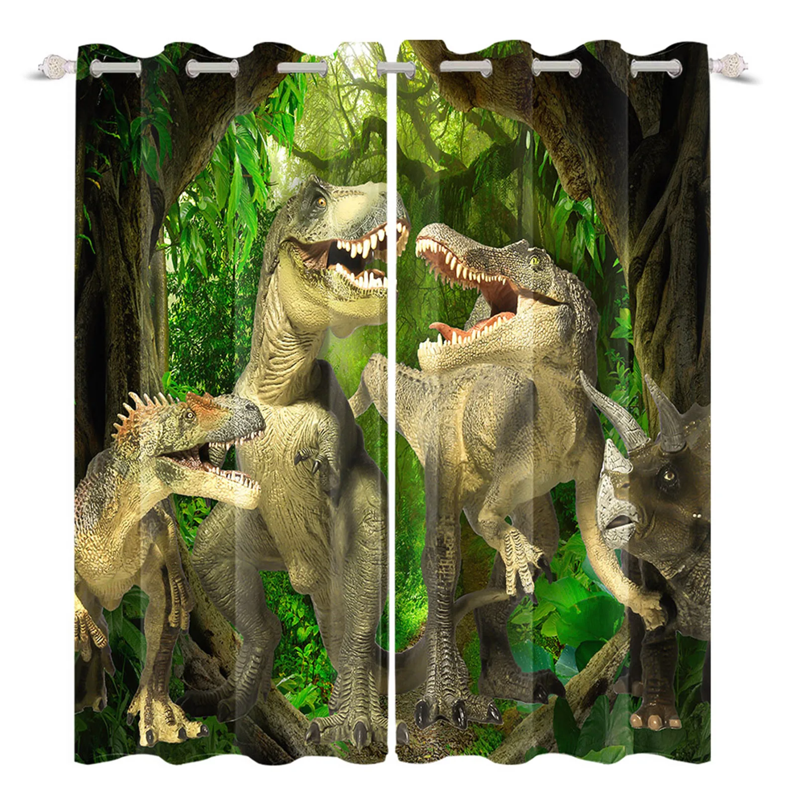 

3D Cartoon Dinosaur Window Treatments Curtains Home Decor For Living Room Kids Bedroom Perforated Blackout Curtains