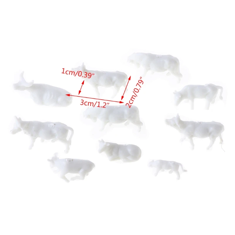 

New 10pcs 1:87 Diy HO Scale White Cow Model Train Layout Model Building Toys