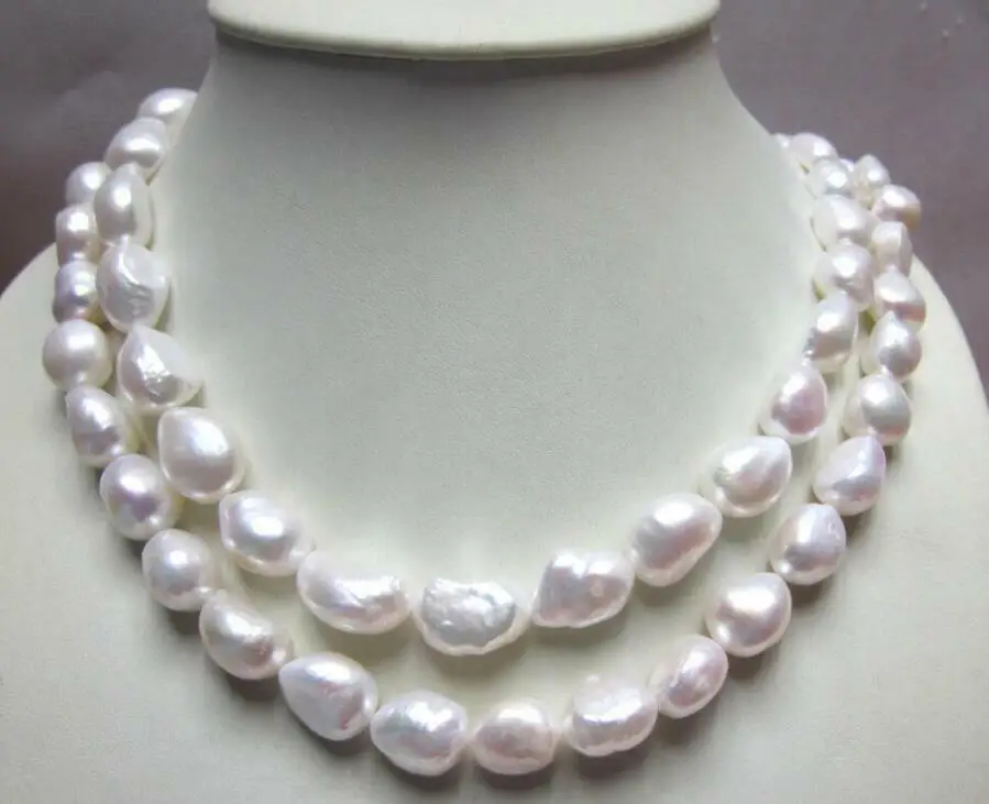 

10-12MM NATURAL WHITE SOUTH SEA baroque Pearl Necklace 35"