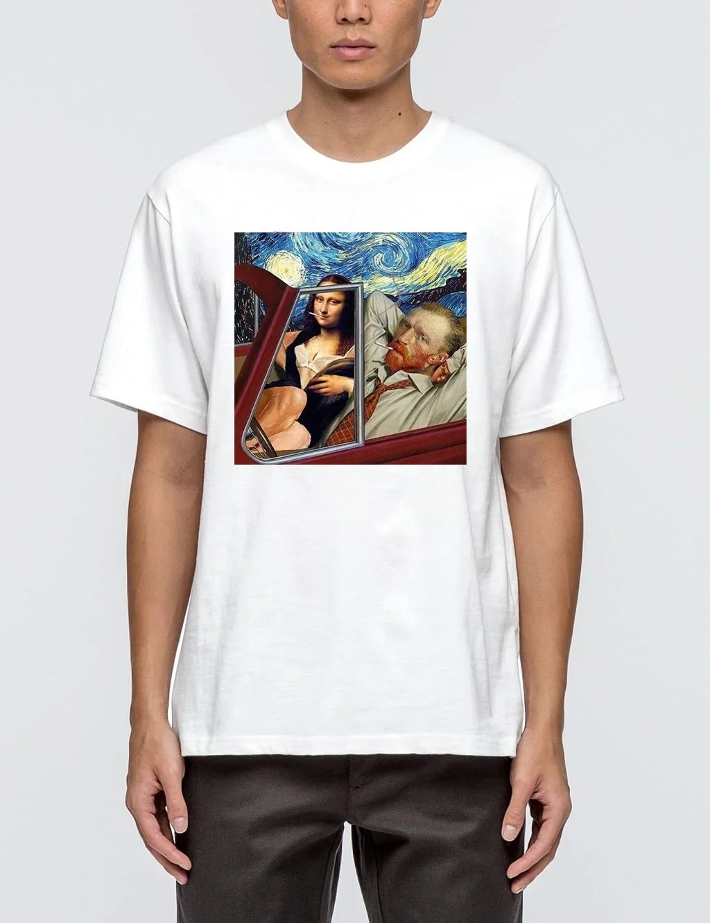 Унисекс Поп-арт комикс Графический Тройник Мона Лиза Ван Гог машина курить