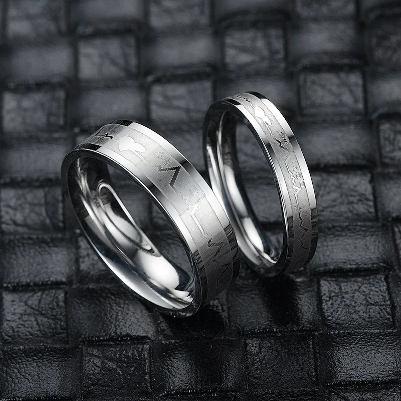 

Creative ECG Couple Ring Stainless Steel Korean Popular Men&Women Exquisite Ring Wedding High Quality Gift Jewelry