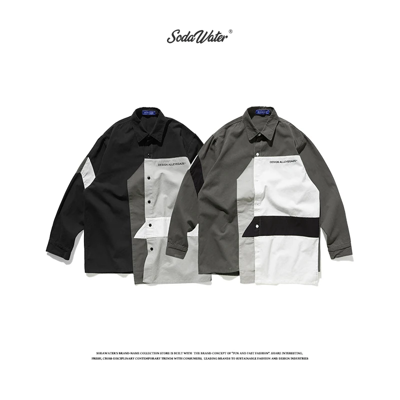 Мужская рубашка SODAWATER с длинным рукавом принтом в виде букв 2019|Повседневные