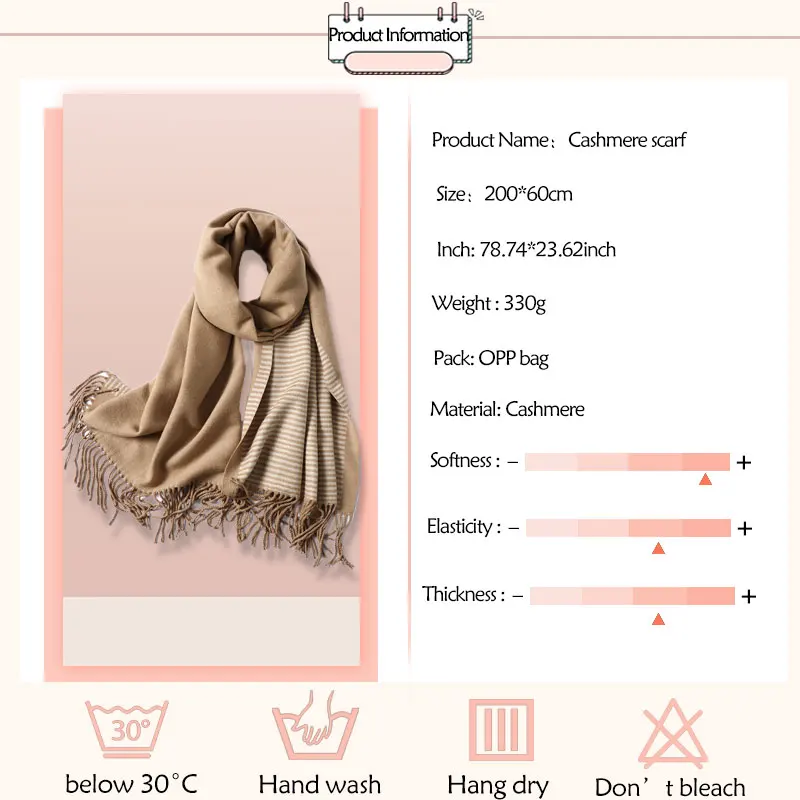 

Winter Scarf for Women Fashion Striped Cashmere Shawls and Wrap Lady Pashmina Bandana Thick Neck Female Foulard Scarves2020 New