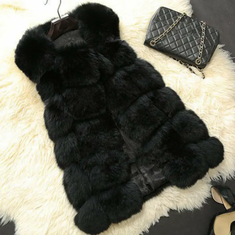

Women's Faux Fur Vest Jacket Coat Winter Warm Fluffy Waistcoat Gilet Overcoat