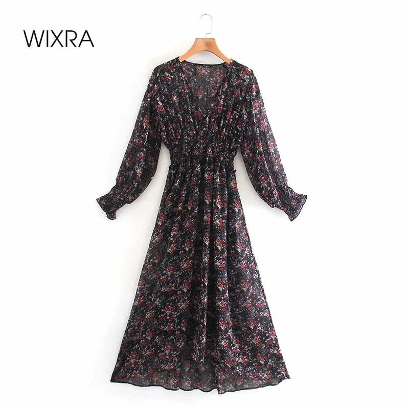 

Женское пляжное платье до середины голени с длинным рукавом и цветочным принтом Wixra A Line, весна-лето 2019