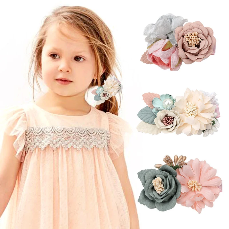 

3 Pieces New Simulation Head Flower Hair Accessories Princess All Match Cute Children Floral Barrettes Girls Headwear Clips Pins