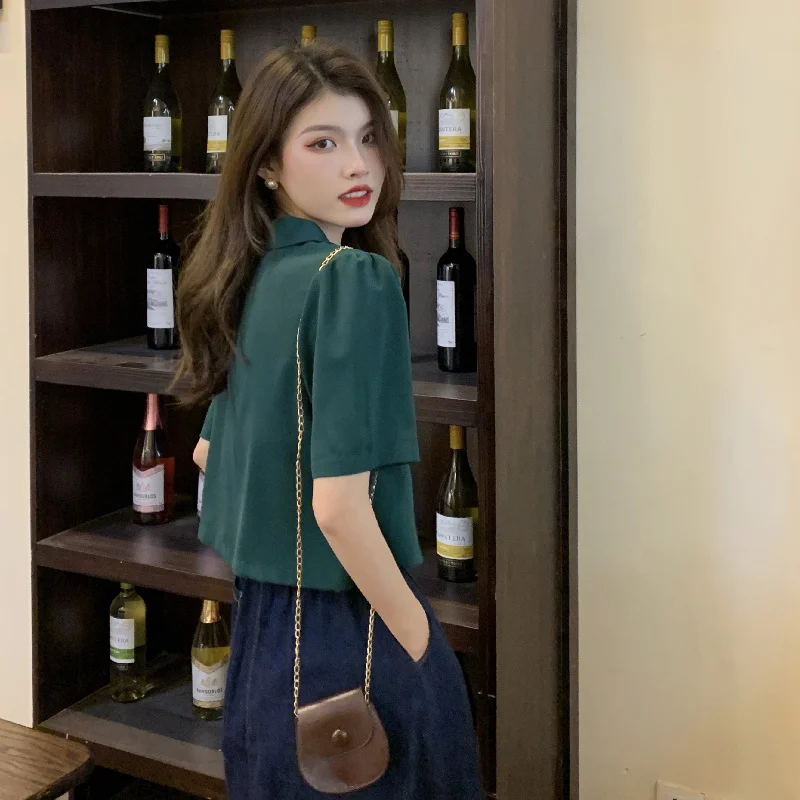 

2021 New Korean Style Elegant Short-Sleeved Shirt Women's Summer Thin Design Sense Niche Small Short Straight Shirt