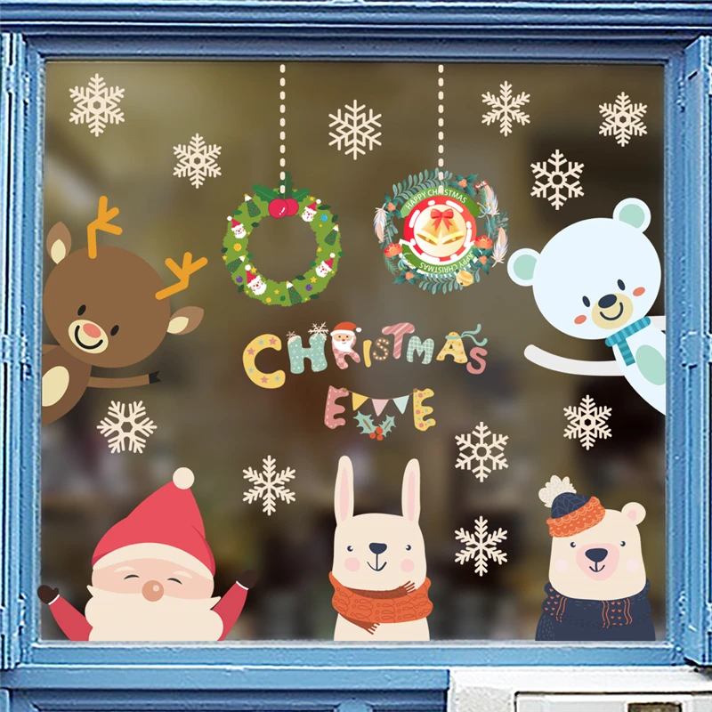 

newest christmas window sticker santa claus wnowflake decals winter wall stickers for kids rooms home decor new year mural art