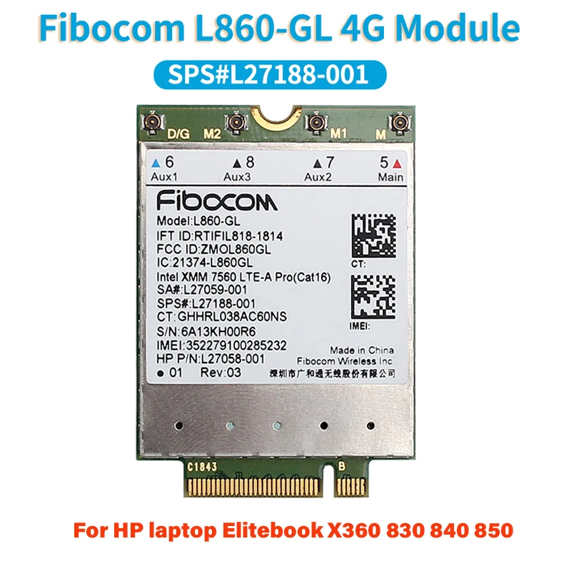 Fibocom L860-GL 4G Module Wlan Card SPS#L27188-001 LTE-A Pro cat16 1Gbps Wireless Card WWAN for HP Elitebook X360 830 840 850