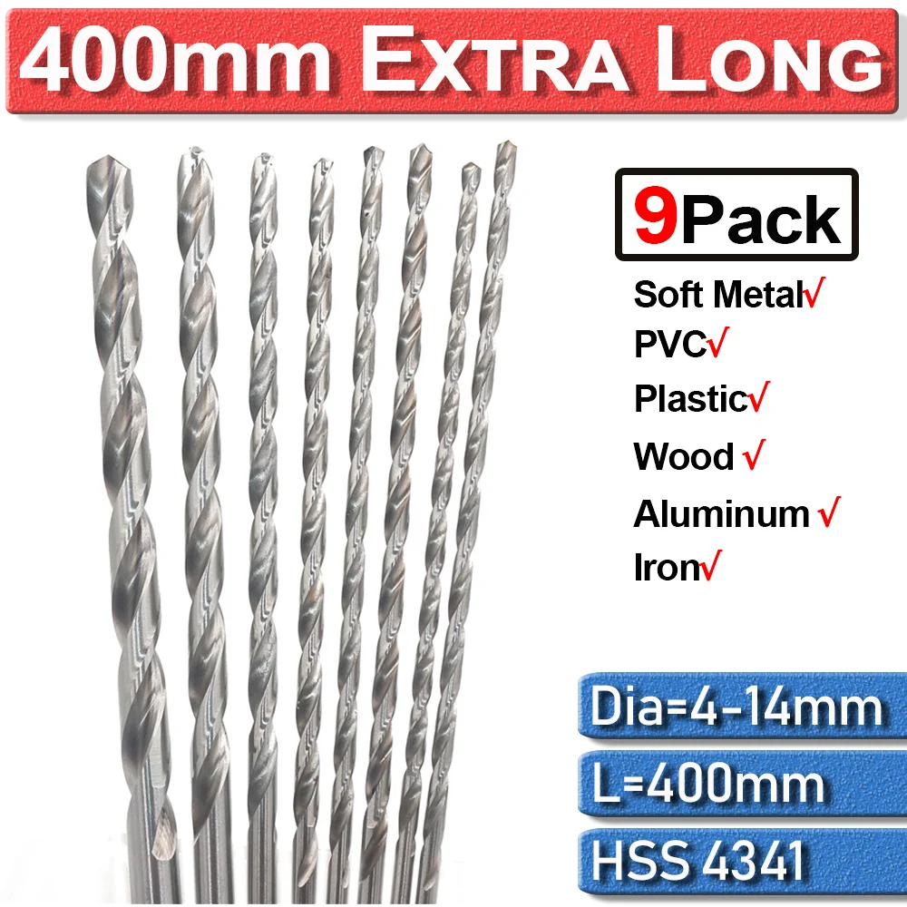 

15-65mm Extra Long Twist Drill Bits 6/7/8/9/10/11/12/13/14mm High Speed Steel Twist Drill Bits Woodworking HSS Metal Wood Bits