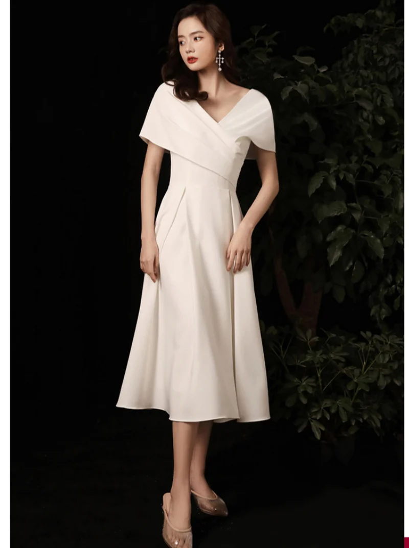 

J1140 Satin Wine Red White Wedding Dresses 2021 Bride Guests Party Robe Birthday Vestido Floor Length Vintage Dress Sweet Memory