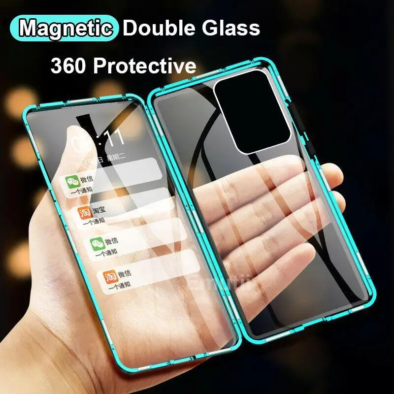 

360 Full Protection Magnetic Case for Samsung Galaxy Note 20 S21 Ultra Plus S20 FE Adsorption double glass Cases A71 A51 A11 A31