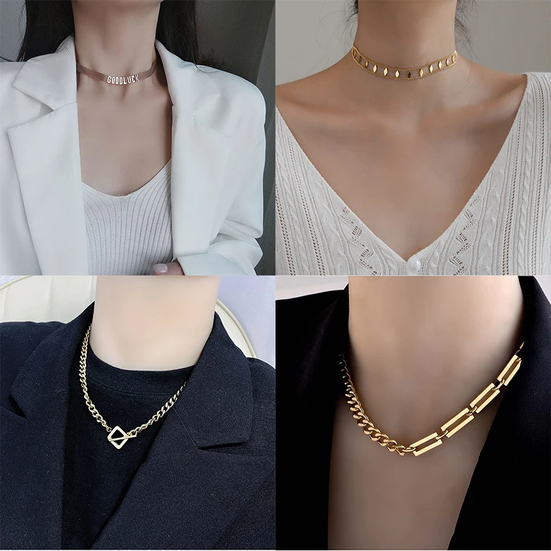 цепочка на шею женская чокер XIYANIKE 316L нержавеющая сталь геометрическое ожерелье