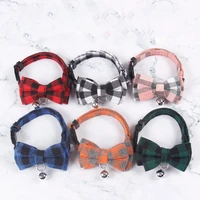 colorful plaid grid cat collars cotton striped bowknot necklace bulldog chihuahua bow tie puppy small dog party bandana collar