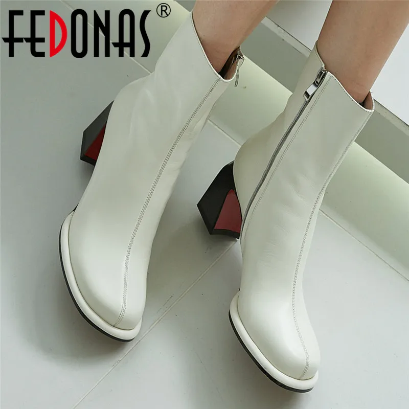 

FEDONAS Round Toe Side Zipper Ankle Boots For Women Genuine Leather High Heels Pumps Female Winter Newest Wedding Shoes Woman
