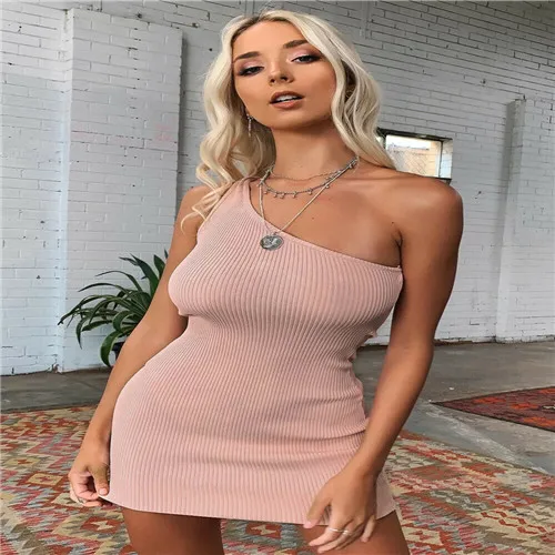 Женское облегающее мини платье на одно плечо вечерние повседневные однотонные