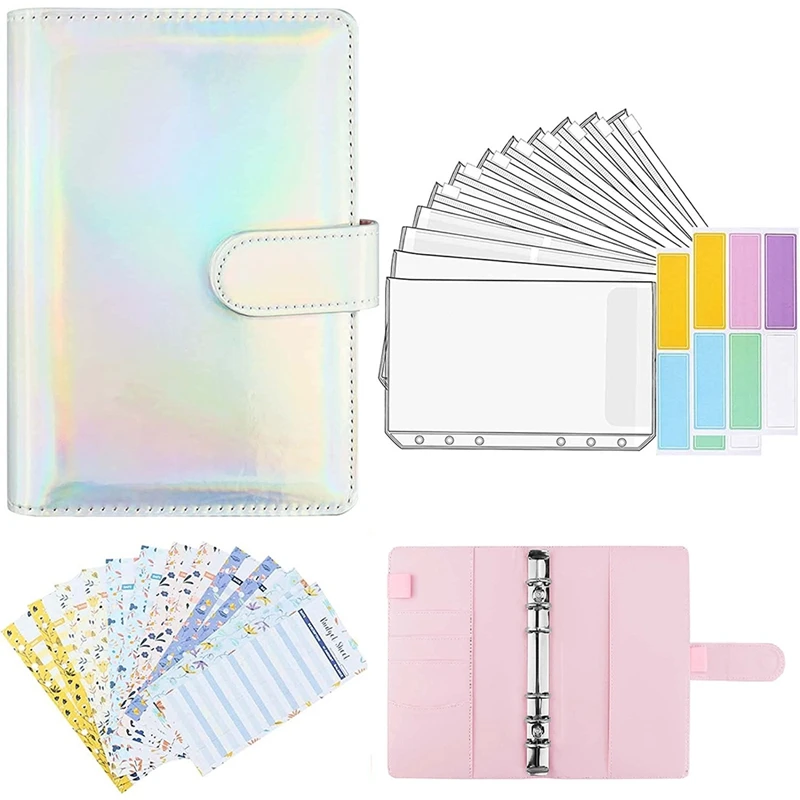 

A6 PU Leather Binder Sleeve, with 12 A6 Binder Pockets, 6 Ring Budget Binders, Money-Saving Cash Envelope System