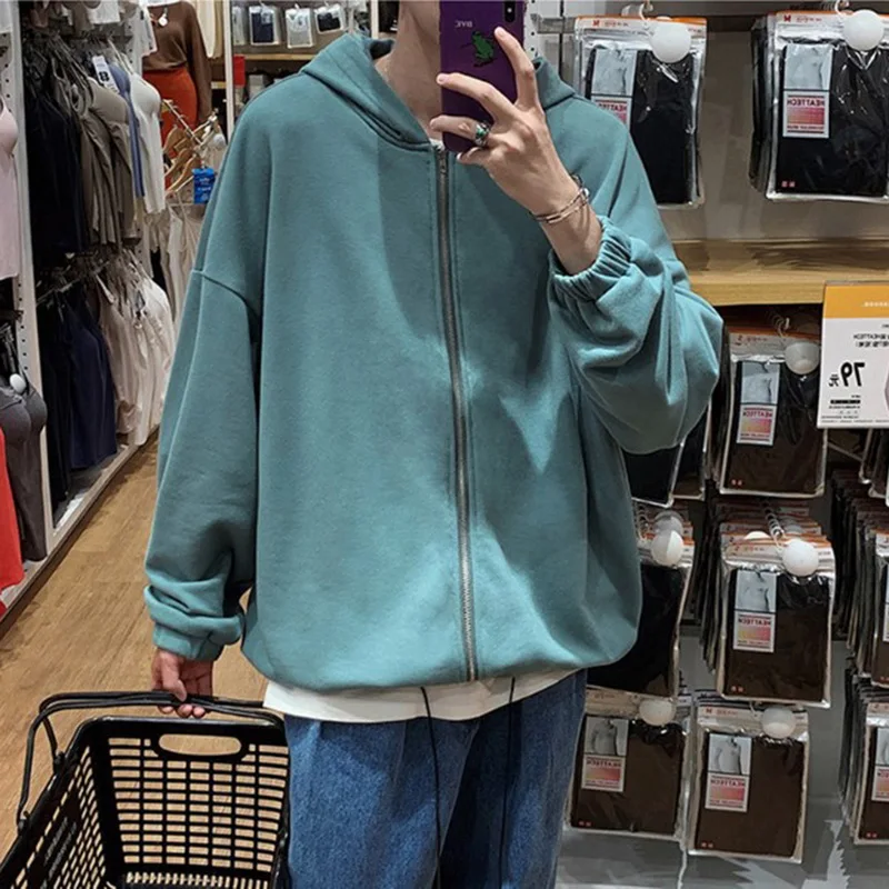 Толстовка мужская с капюшоном размера плюс на молнии худи в стиле оверсайз
