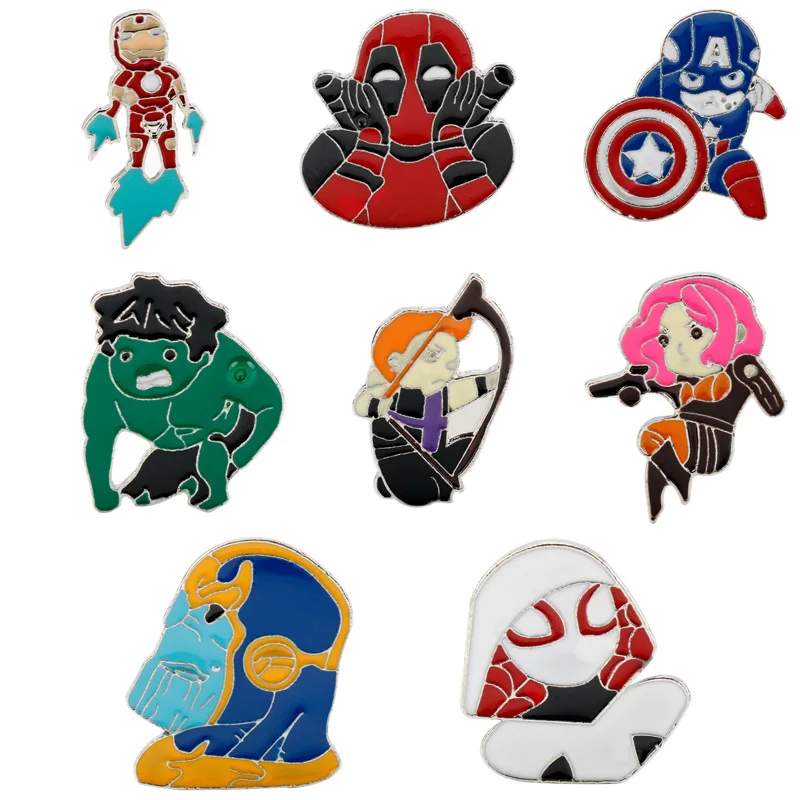 

Marvel Avengers Iron Man Deadpool Captain America Thanos Spider-Man Brooch Badge Pin Gift for Men Women