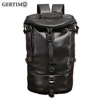 large capacity men multifunction bucket backpacks pu leather travel bag luggage male casual fashion backpacks college schoolbag