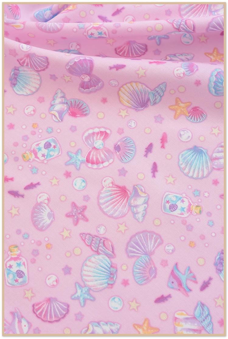 Японская винтажная ткань с ракушками в виде единорога стиле ретро