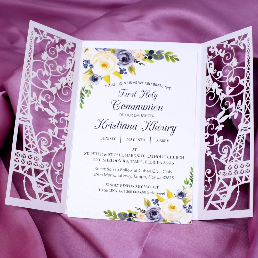 Свадебные приглашения в стиле башни Парижа с лазерной гравировкой 50 шт.