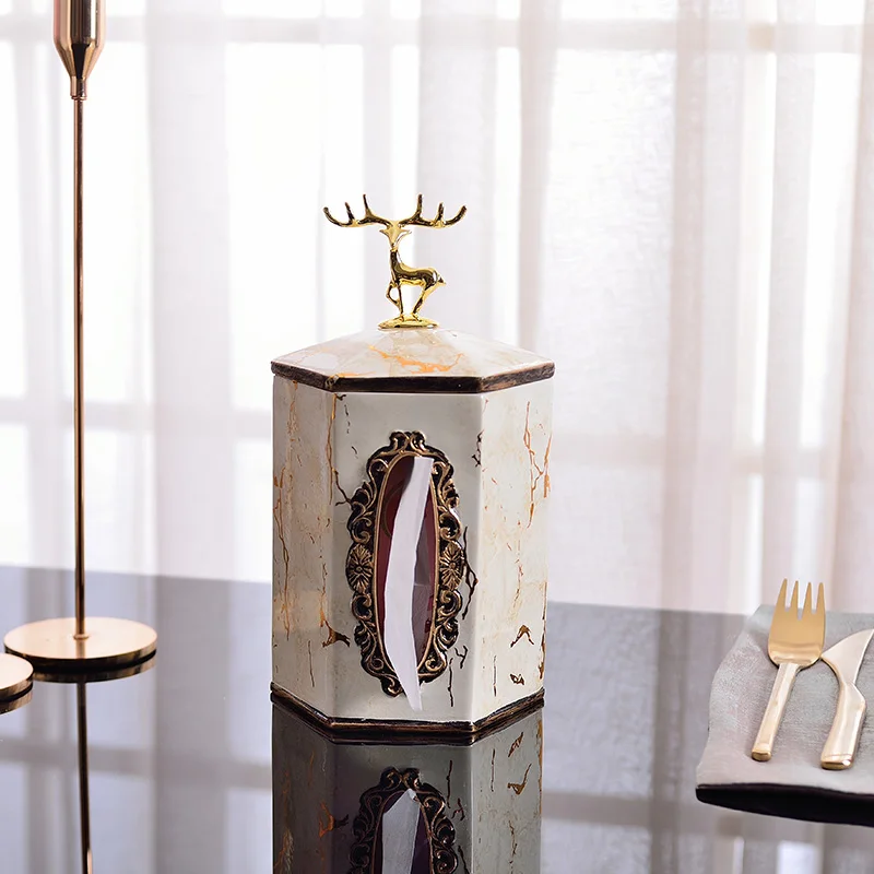 

European Luxury Fruit Plate Set Ceramic Fruit Plate Modern Elk Tissue Box Ashtray Three-piece Set Living Room Dining Table Decor