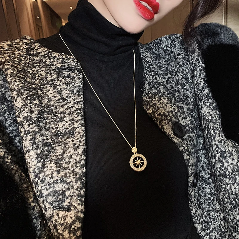 

Eight-pointed star sweater with necklace woman trend simple temperament light luxury all-match gold-plated jewelry