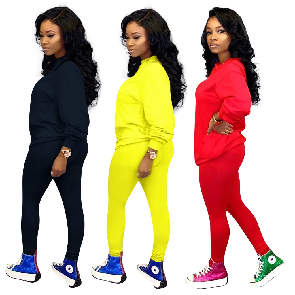 Осенний однотонный спортивный женский комплект толстовка с длинным рукавом