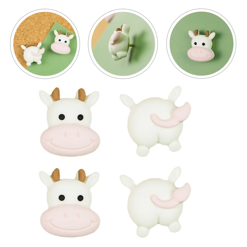 

4pcs Cartoon Cow Pushpins Creative Decorative Thumbtacks for Wooden Wall